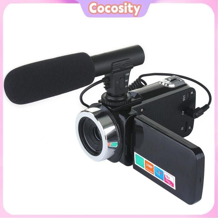 Videocámara Cocosity (negra) con cámara externa Full HD, función de montaje de vídeo, color negro.