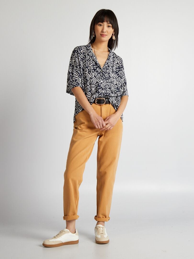 Blusa de crepé de manga corta - AZUL