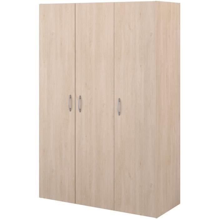 Armoire - EASY LIFE - Décor Chêne clair - 3 portes battantes - L120,2 x H180 x P49,7cm - PARISOT EASY LIFE