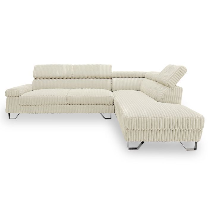 Ecksofa rechts mit verstellbaren Kopfstützen, Quentin-Cord, beige