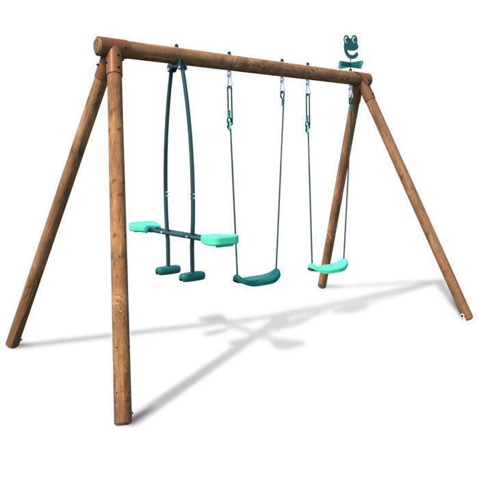 Portique en bois rond 3 agrès avec face à face PACCO