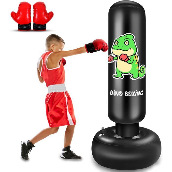 Saco de boxeo infantil, pelota de boxeo infantil de 165 cm, saco de boxeo inflable con guantes de boxeo, regalo para niños y niñas [A1]