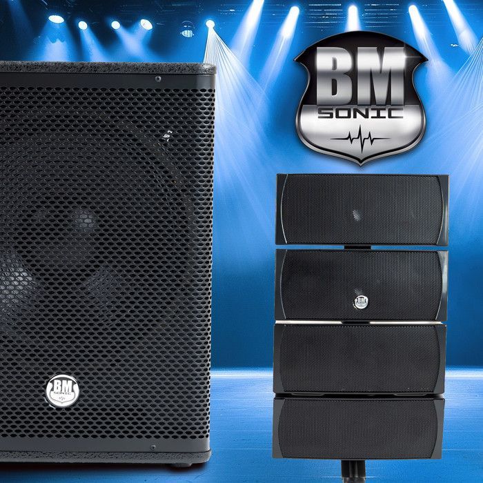 Complete DJ sound pack BM SONIC BMS-15-ARRAY-BT, 1200W, Satellite speakers, 38cm USB/Bluetooth subwoofer, Cable supports