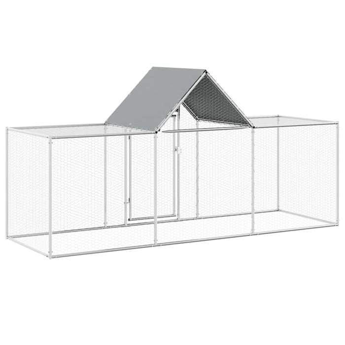Gallinero de acero galvanizado - MEUBLECHIC - 3x1x1,5 m - Plata - Techo impermeable - Malla metálica