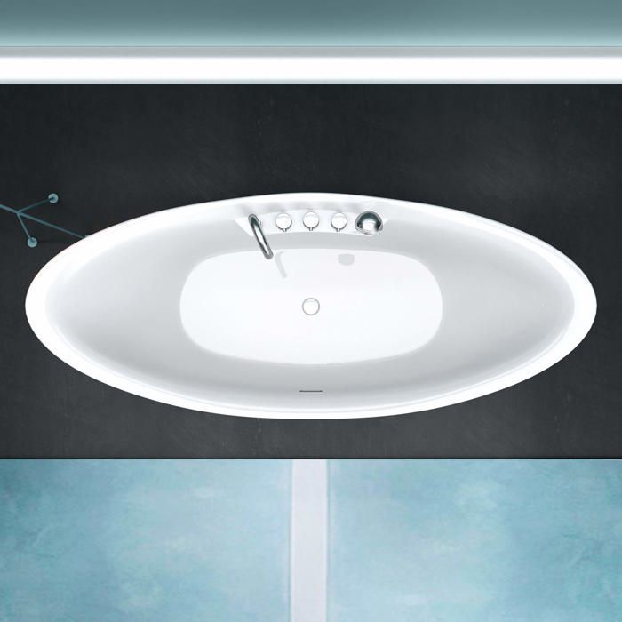 Baignoire îlot acrylique blanc ovale 180x80x80cm - MAI & MAI - Robinetterie et trop plein inclus