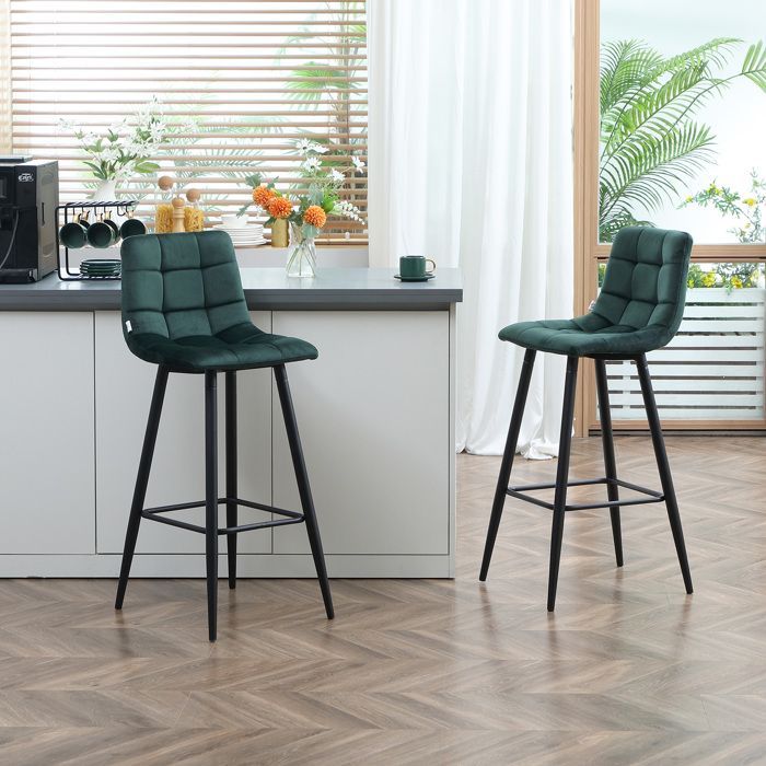 HOMCOM - Tabourets de bar - Velours (100 % polyester) - 42x55x103cm - Vert