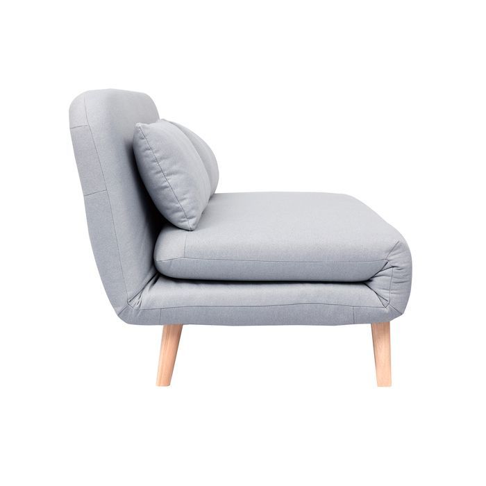 Miliboo - Banquette convertible 2 places en tissu gris clair et bois clair AMIKO