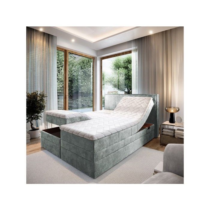 POSITANO Letto matrimoniale 180x200 - Set relax elettrico in tessuto grigio chiaro
