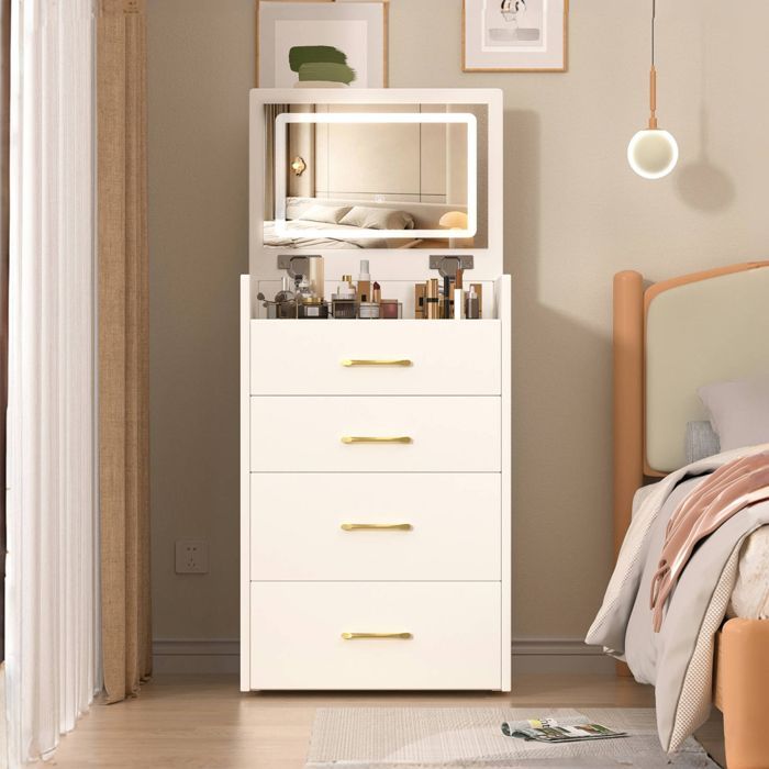 POCKETPOP sminkbord med spegel och LED-belysning, litet sminkbord, 3 förvaringslådor, modern stil, vit