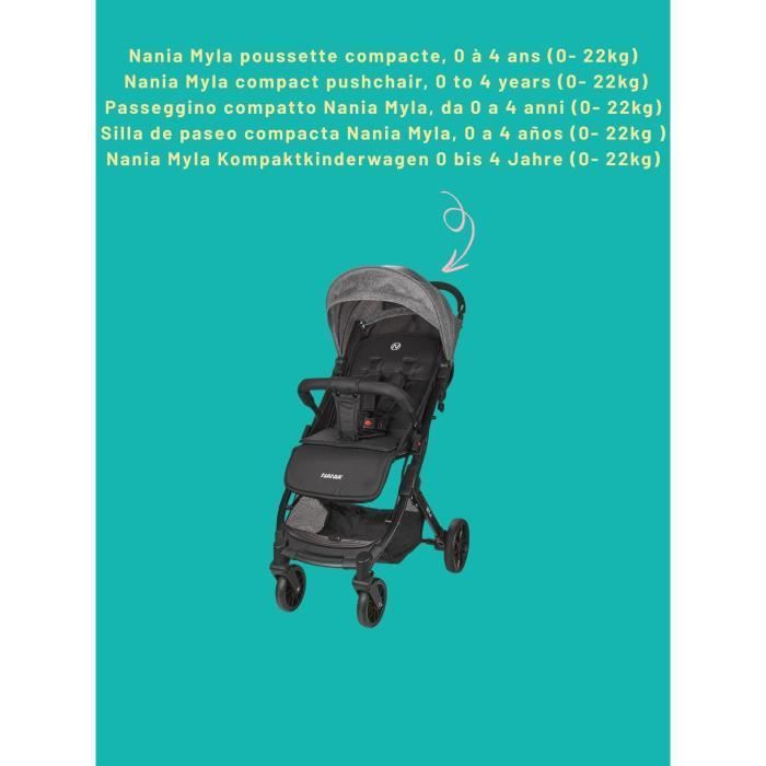 Carrinho de Bebê Compacto NANIA - MYLA - 4 Rodas - Preto