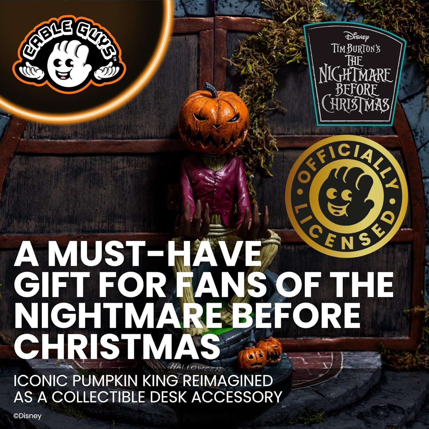 The Nightmare Before Christmas Pumpkin King Figurine - EXQUISITE GAMING - Cable Guys - Small Accessory Stand - 20 cm