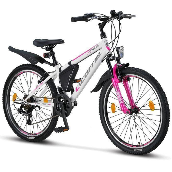 Licorne Bike VTT 24 Pouces Mixte – Vélo Tout-Terrain Confortable et Résistant, (Blanc/Rose 24)