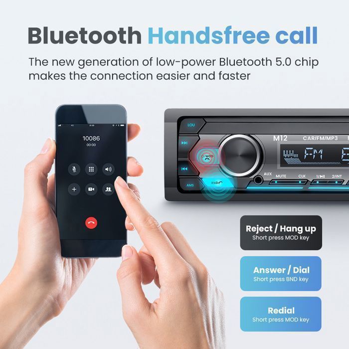Radio para coche Bluetooth, unidad de radio para coche Bluetooth compatible con USB/AUX/SD/TF/MP3, iluminación de 7 colores, radio para coche de 4x60W 1 DIN