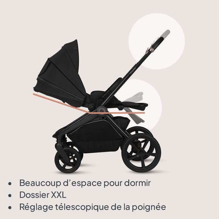 LIONELO Freya 2-in-1 Travel System - Carrycot - One-click folding - Accessories - Up to 22 kg - Black