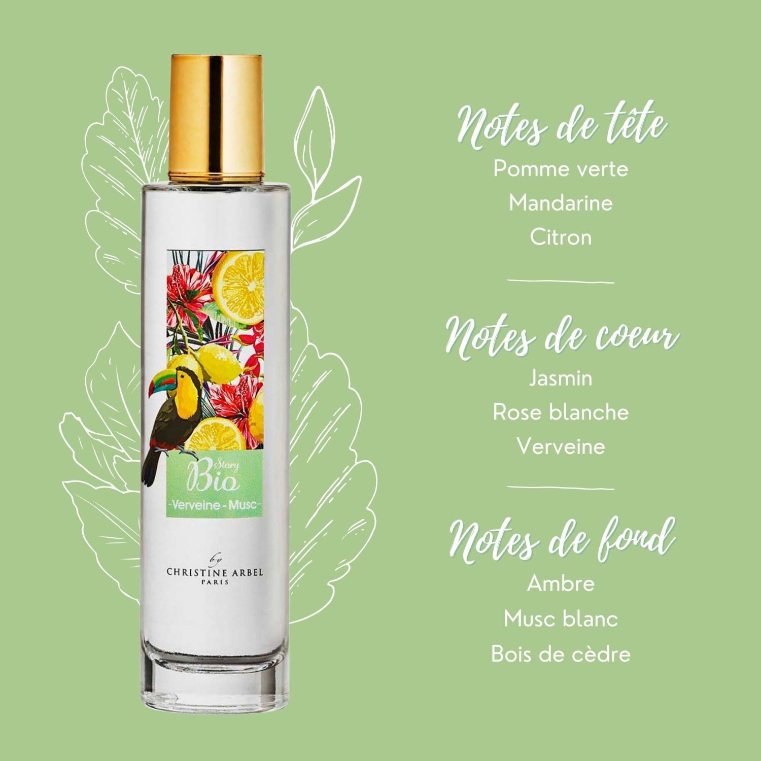 Christine Arbel COFFRET STORY BIO Verveine Musc EDT 50 ml + 1 brosse à cheveux en bois
