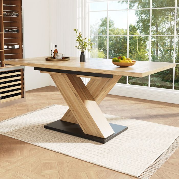 Mesa de comedor extensible de madera, mesa cuadrada extensible para 4 a 6 personas, mesa de comedor con extensión, madera natural.