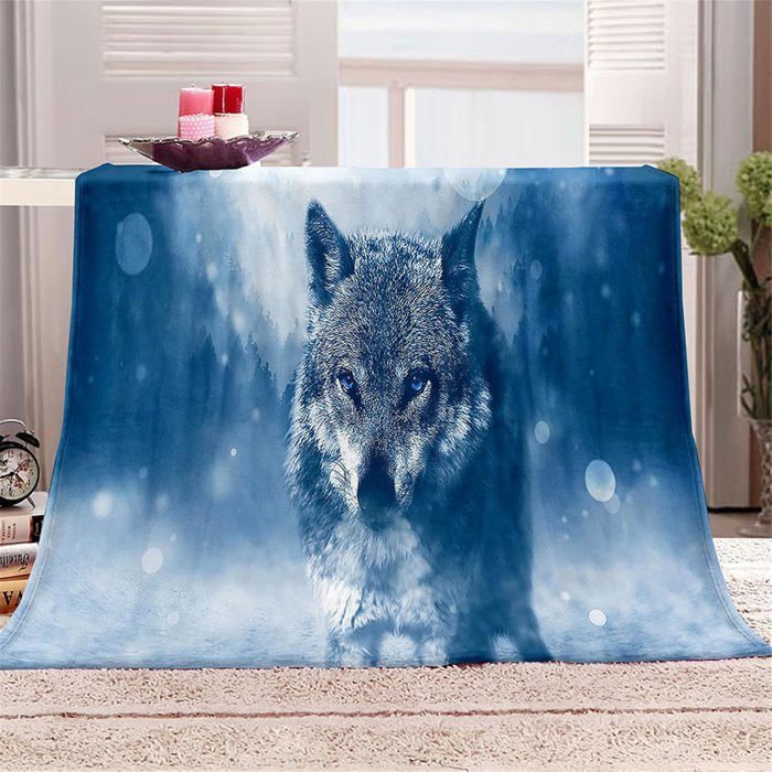 Manta de franela polar a cuadros 3D, cubrecama, manta para sofá, apta para adultos y niños, Lobo Azul, 130x150cm