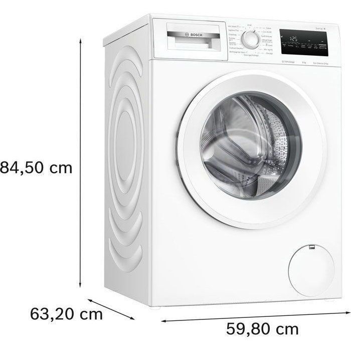 Lave-linge hublot BOSCH WAN2827UFR SER4 - 8 kg - Induction - L60cm - 1400 trs/min - Classe A - Vapeur - Blanc