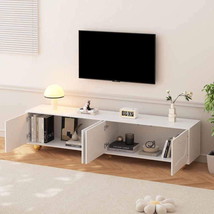 Mueble para TV - LEMONBEST - 180 x 40 x 45 cm - 2 armarios con 4 puertas - Para televisores de hasta 75