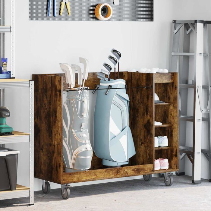 Armario para guardar material de golf - vidaXL - Roble ahumado - 120x45x98 cm - Gran capacidad de almacenamiento - 4 ruedas