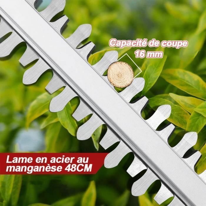 Cortasetos inalámbrico - 2 baterías de 21 V - Cortasetos eléctrico de 48 cm, 2 asas y protector, robusto y ligero para setos y arbustos.