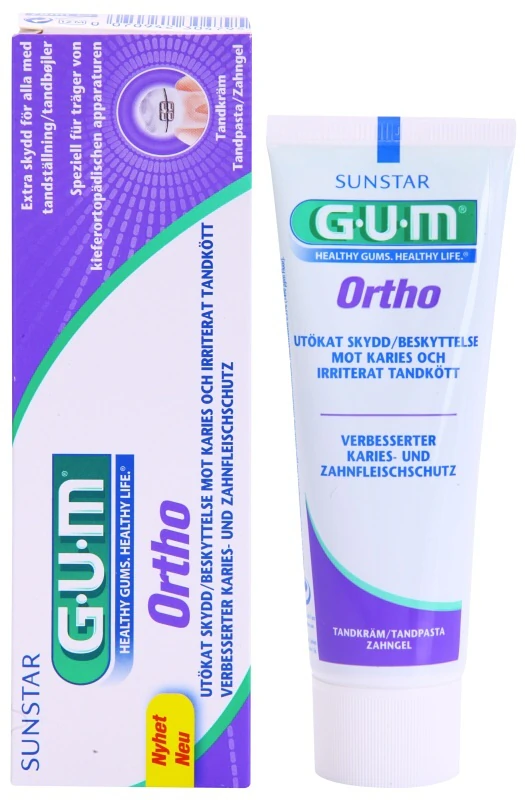 Pasta de dentes GUM Ortho para pessoas que usam aparelho ortodôntico.
