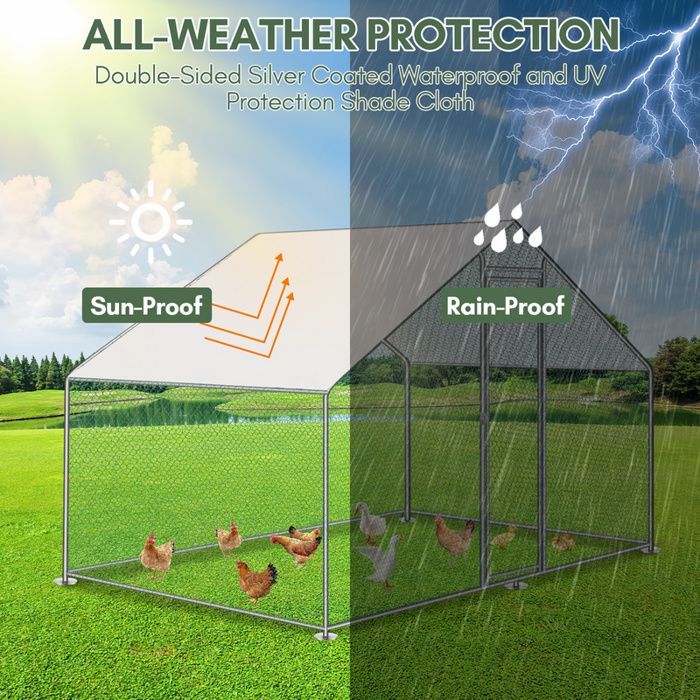 Eulenke Enclos poulailler anti UV 3x2x2 m avec serrureToit étanche et résistant au soleil acier galvanisé 6m² POULAILLER