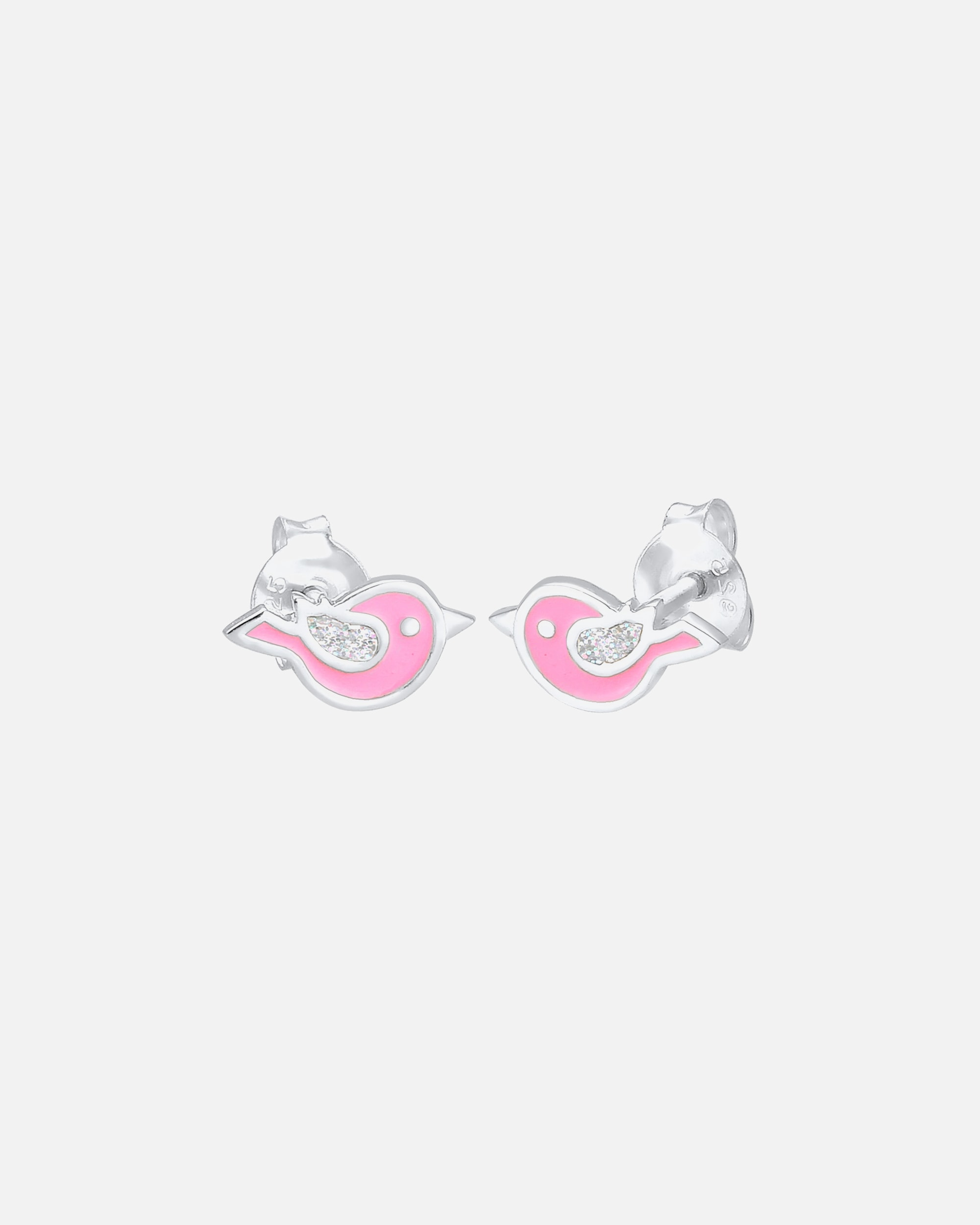 Elli Oiseaux Emaille Rosé Clous d'Oreilles Enfants - (925/1000) Argent