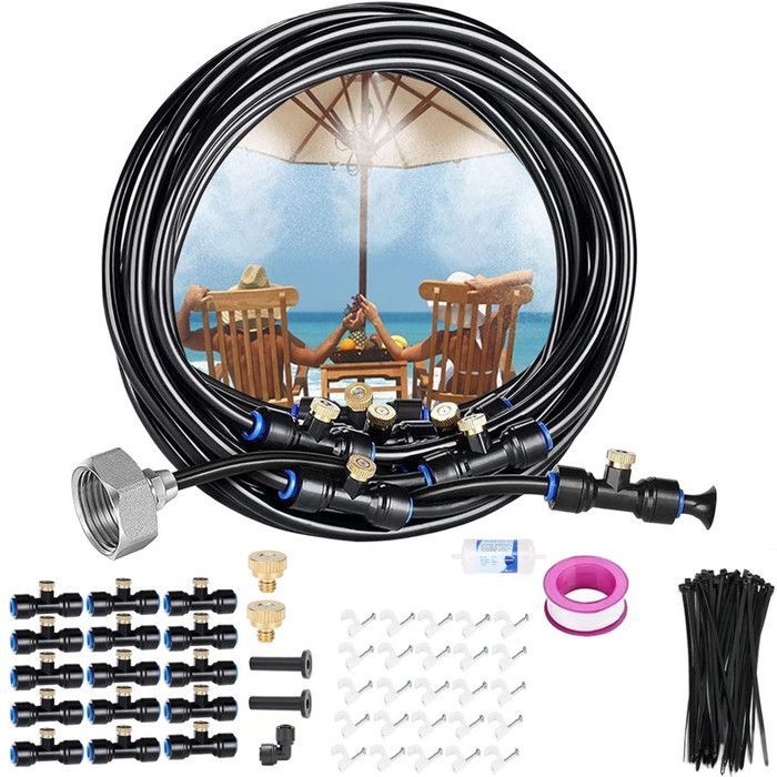 Sistema di nebulizzazione da 15 m, sistema di nebulizzazione per esterni, sistema di nebulizzazione per patio, sistema di raffreddamento a nebulizzazione per giardino