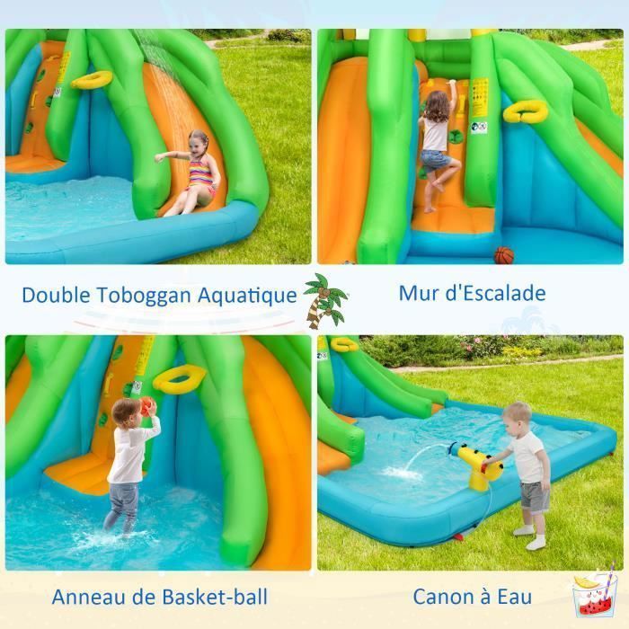 DREAMADE opblaaskasteel voor kinderen met zwembad, waterglijbanen, klimwand en basketbalring