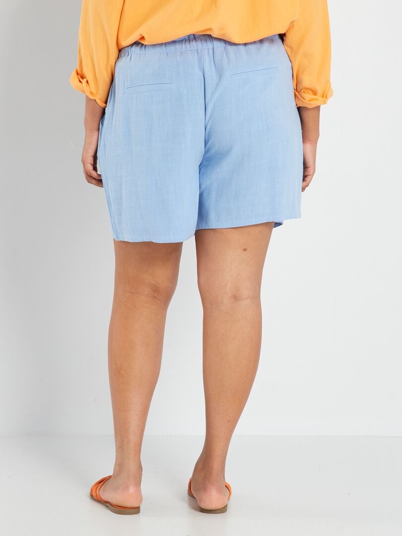 Pantalones cortos rectos de lino - AZUL
