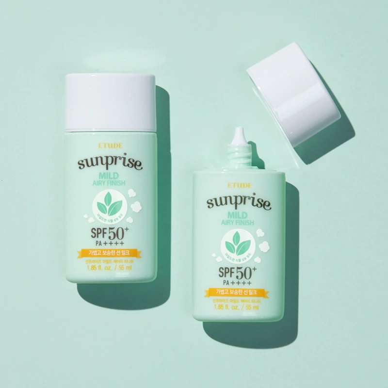 ETUDE „Sunprise Mild Airy Finish“ mineralinis apsauginis fluidas veidui SPF 50+