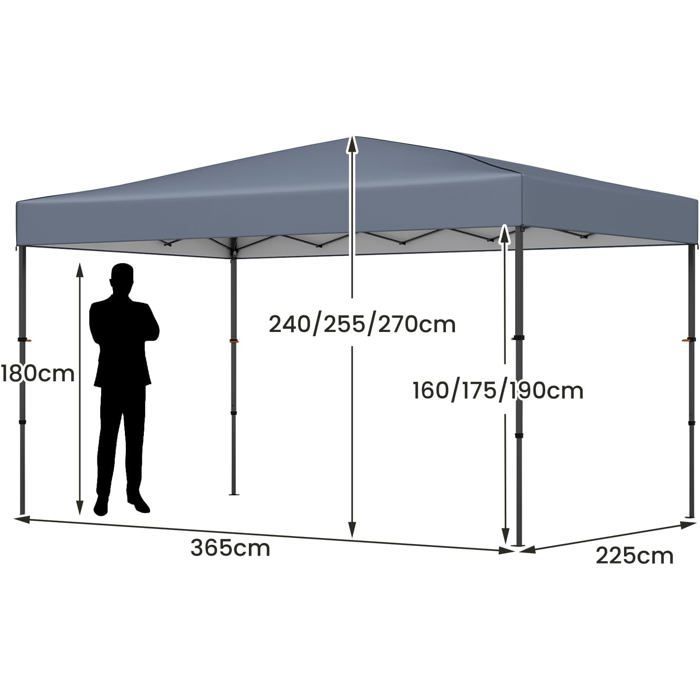 GIANTEX Wasserdichter Gartenpavillon, Partyzelt mit silbernem Dach, höhenverstellbar (2,25 x 3,65 m | Weiß)