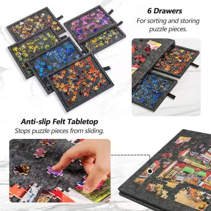 Planche de Puzzle Portable, Table avec Support Réglable, avec Couvercle Et 6 Tiroirs de Tri, pour Jusqu'à 1000 Pièces,Marron