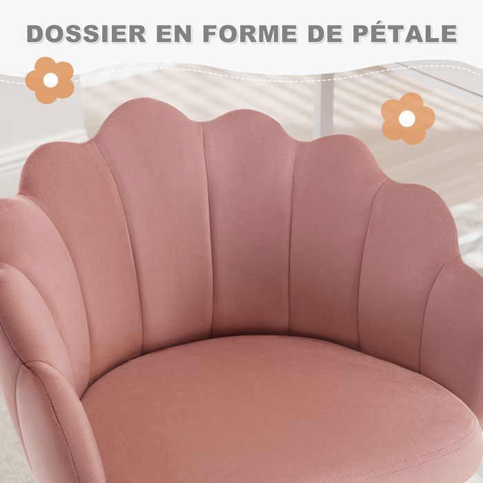 Silla de oficina giratoria WOLTU de terciopelo, silla de tocador con respaldo de pétalos, altura ajustable, rosa W0ATT0396