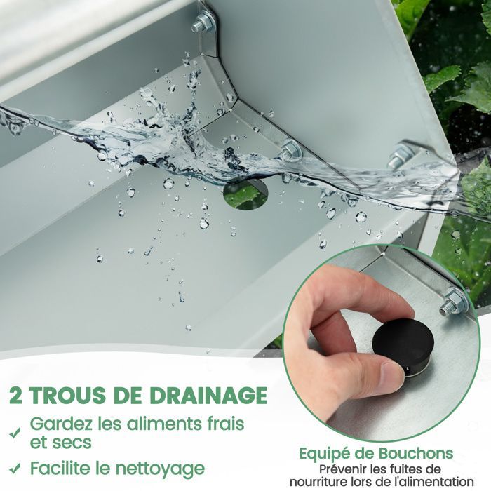 COSTWAY Mangeoire à Poulet en Métal, Trous de Drainage, Mangeoire pour Poules à Volaille, pour Poulailler Pigeon Canard Perroquet