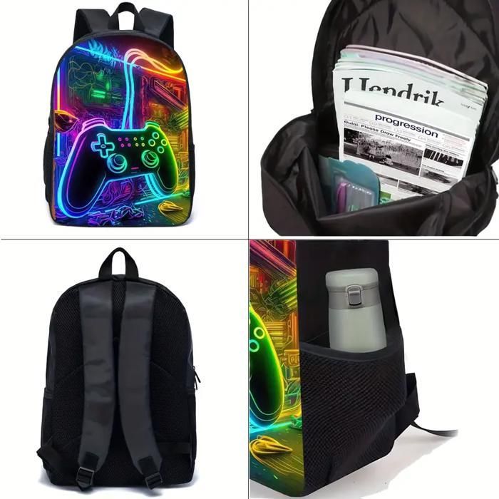 Sac à dos 3 pièces pour Garçon, avec Sac à Lunch et Trousse à Crayons, Ensemble Sac à Dos Gaming Sac à Dos pour Enfant étudiant