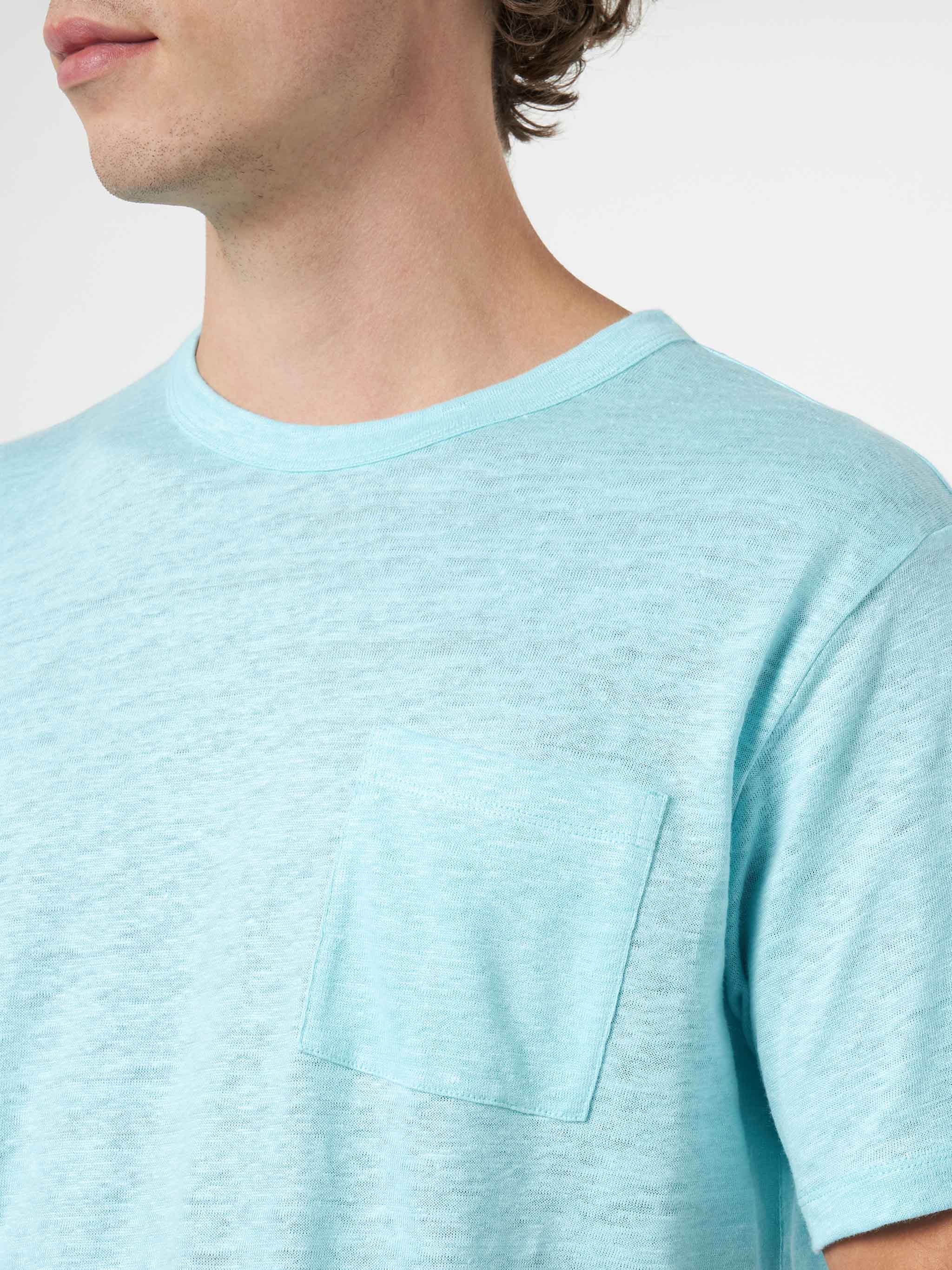 Ecstasea heren T-shirt van linnenjersey in aquagroen met zakje