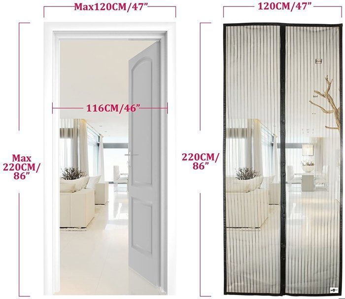 Mosquitera magnética para puerta, cortina antimosquitos, cierre automático, kit de instalación, tira adhesiva 120x220cm