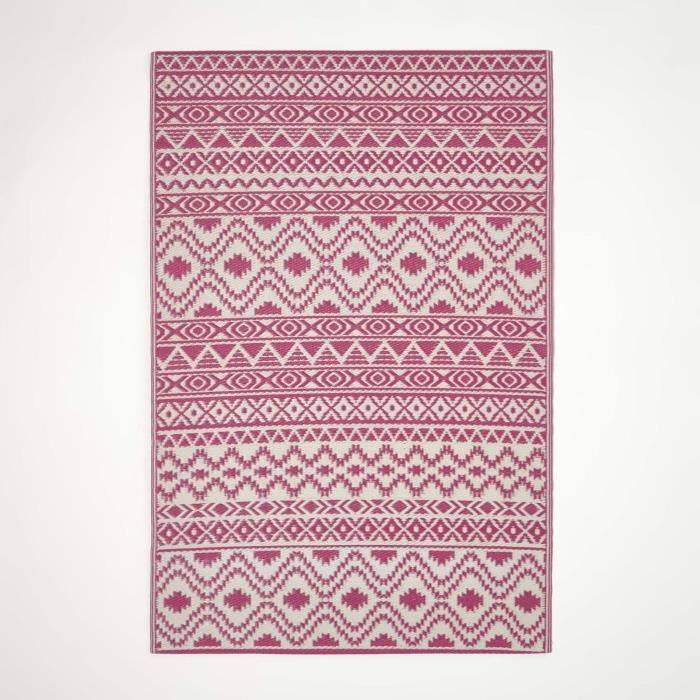 Tapis extérieur jardin imperméable, réversible et résistant UV - Tia - 180x270 cm - Rose - Matériaux recyclés - Homescapes
