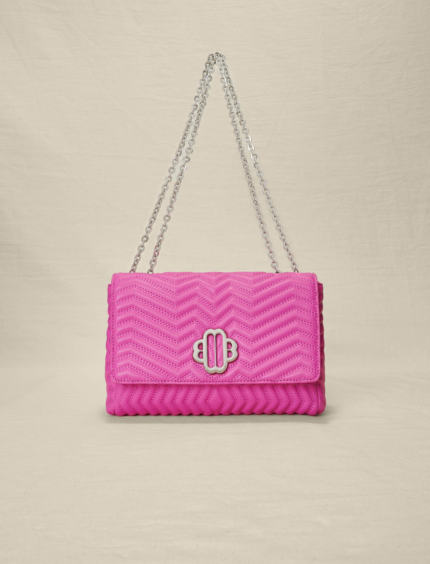 Leren handtas met ketting - Fluorescerend roze