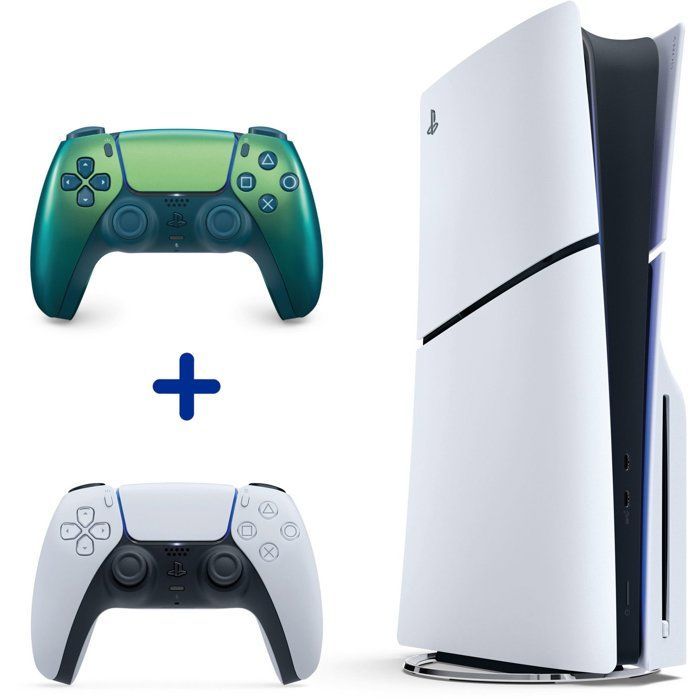 PS5 Standaardbundel (met cd-station): PlayStation 5-console (Slim-model) + 2e DualSense Chroma Teal-controller