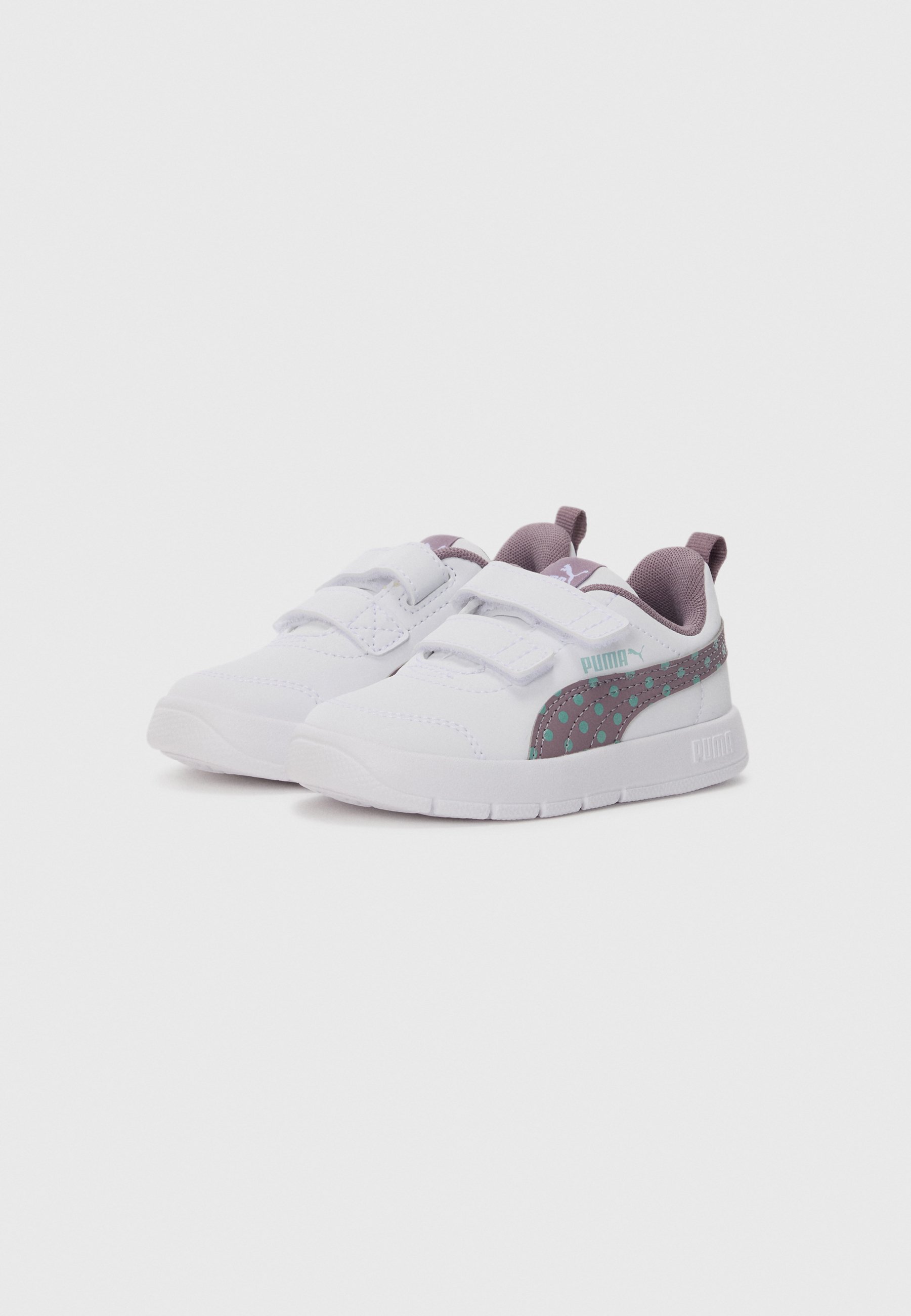 Puma COURTFLEX V3 DOTTY UNISEX - Hardloopschoenen voor op de weg - wit/pruimkleurige jam/licht mosgroen