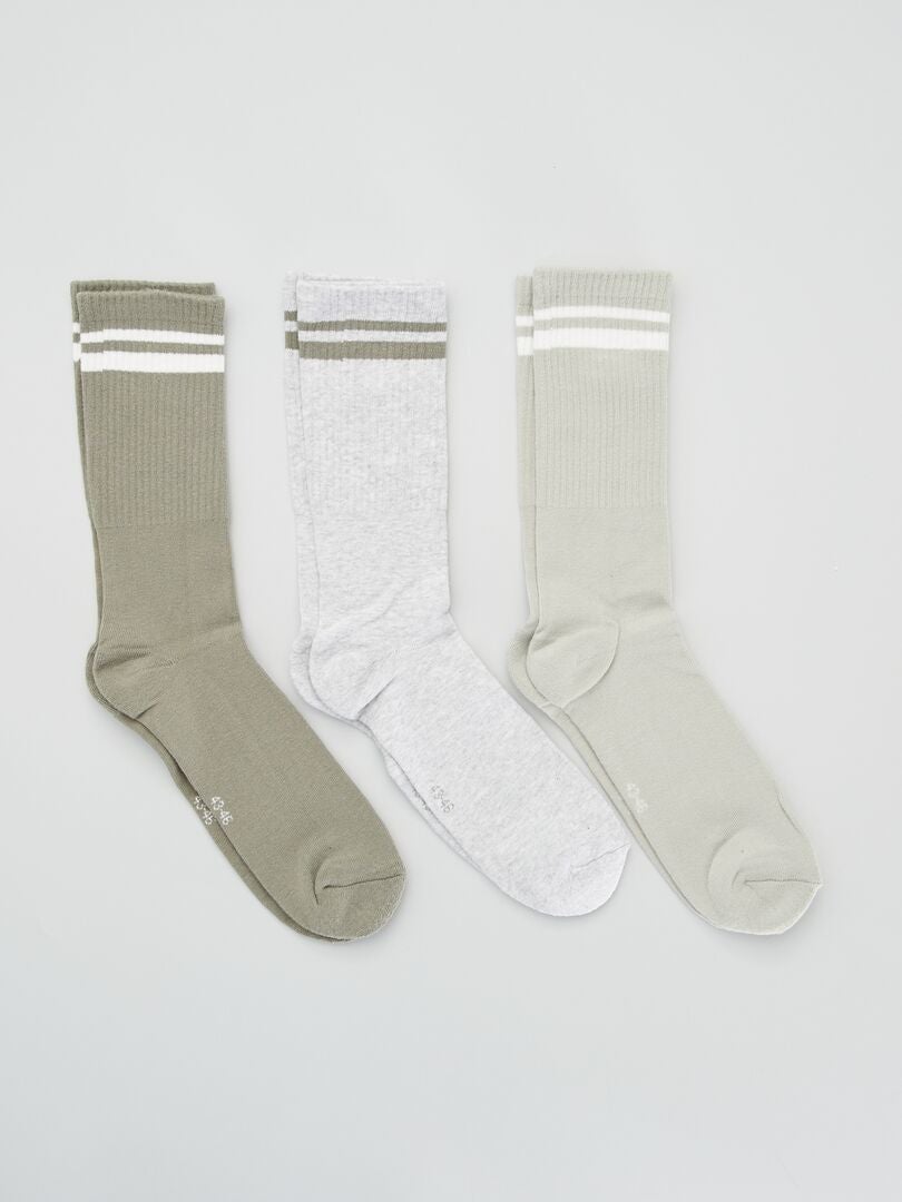 Set van 3 paar geribbelde sokken - BLAUW