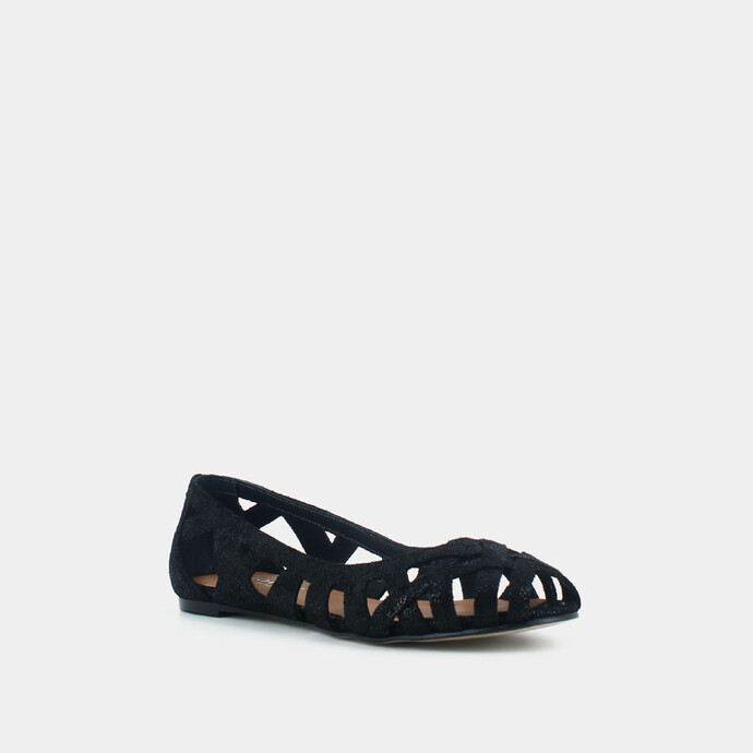 Ballerines ajourées en croûte  laminée noire