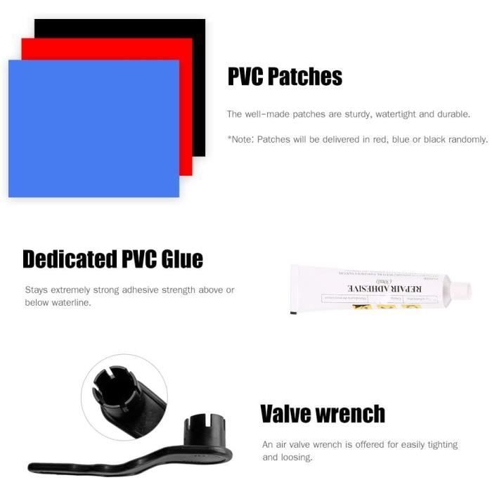 Kayak PVC repair kit, with PVC patches and glue for inflatables. Stand-up paddleboard repair kit.