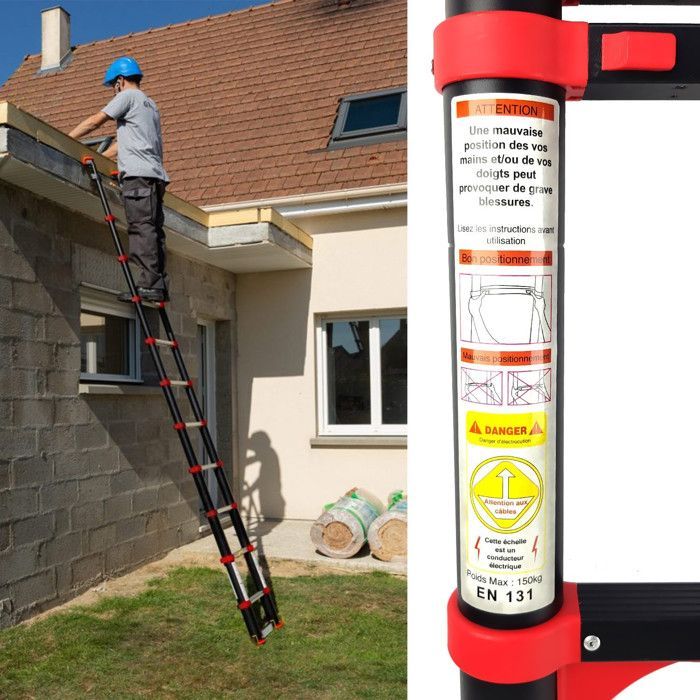 Échelle Télescopique Kraft Müller 2,6M en Aluminium Bricolage Pliable Extensible Unique Droite Multi-fonction, Charge 150 kg
