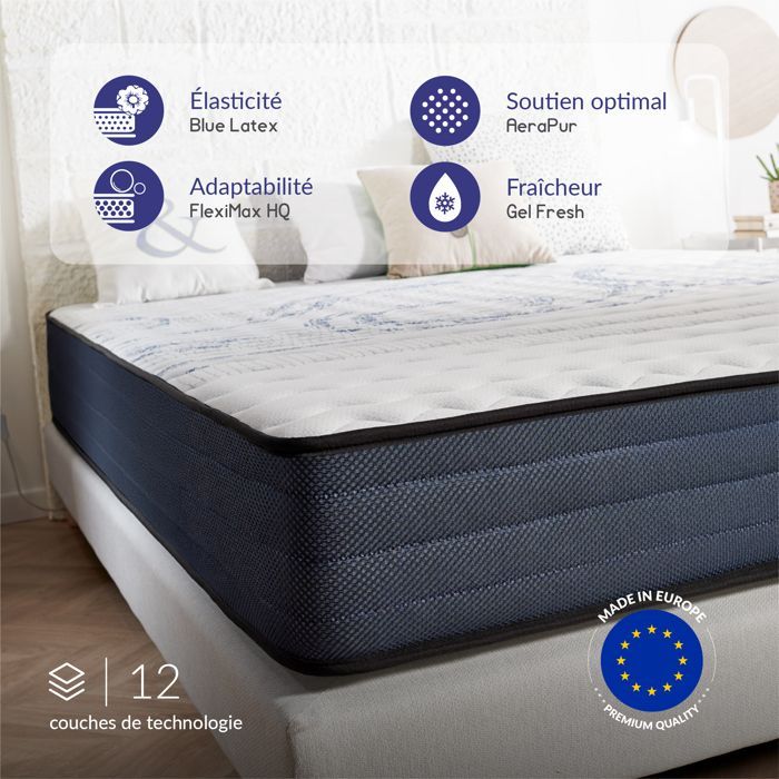 Colchão Dream Komfort 90x190 cm - Tecnologia Blue Latex e Espuma Viscoelástica HR - Reversível - 7 Zonas - Balanceado