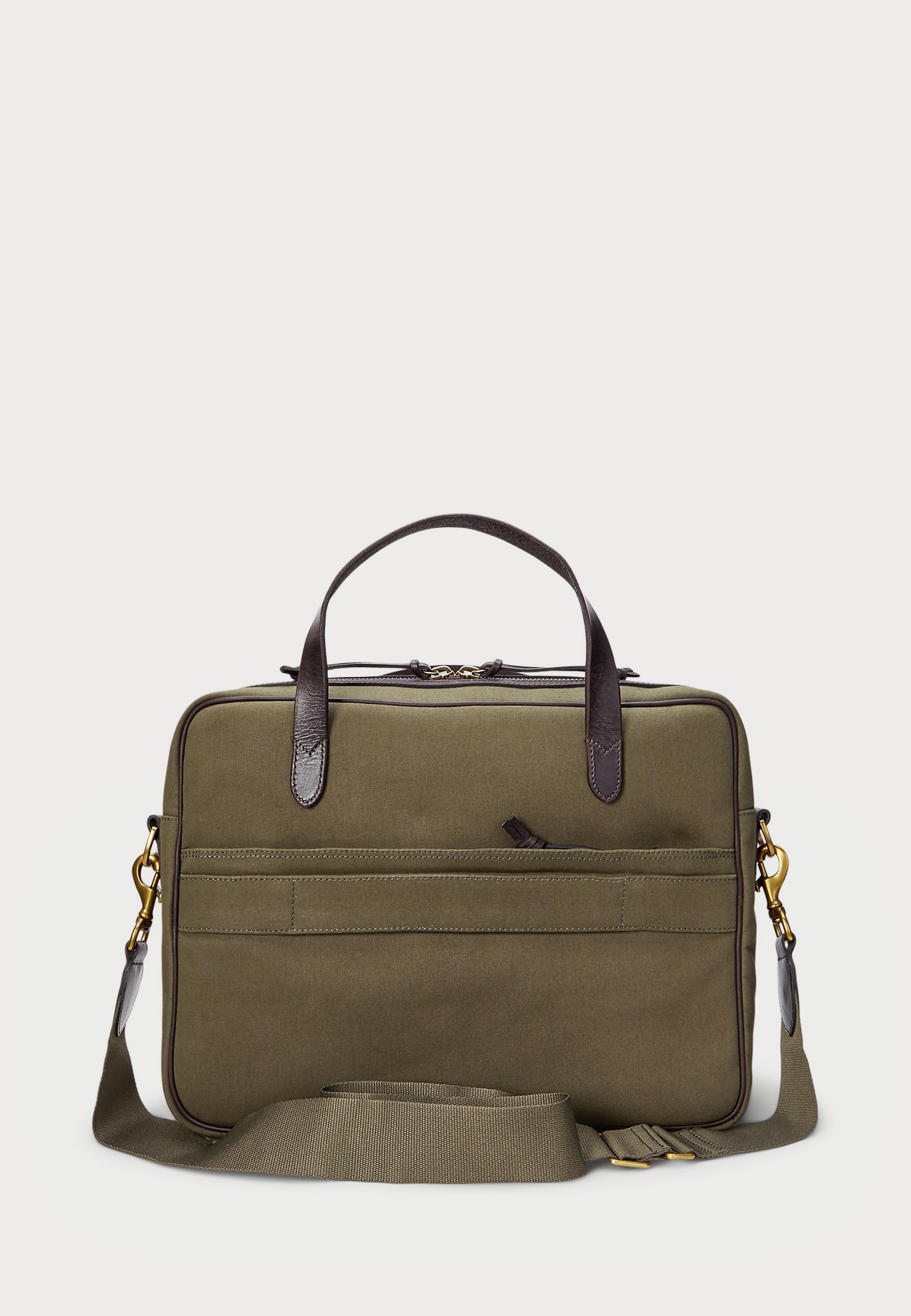 Borsa da viaggio Polo Ralph Lauren in tela con finiture in pelle - Borsa per laptop - verde Defender/marrone scuro