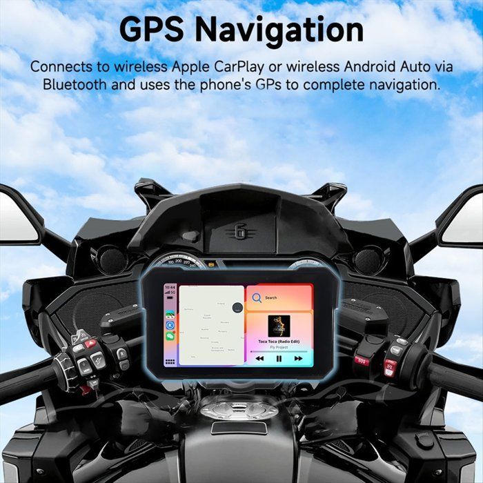 Navegador inalámbrico portátil para motocicletas, pantalla de 5 pulgadas, CarPlay para Android Auto, reproductor multimedia, pantalla resistente al agua.